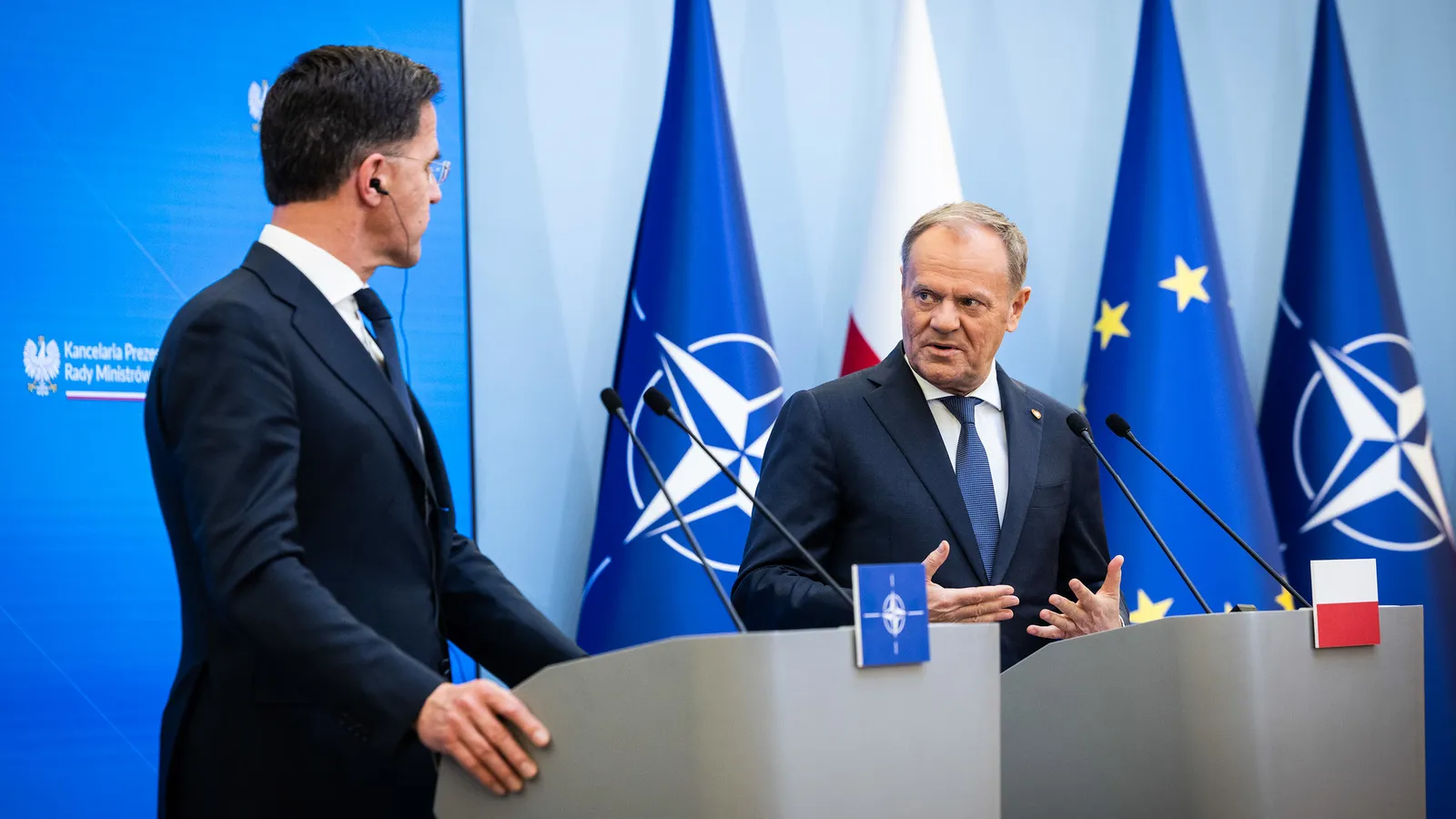 NAVO-secretaris-generaal Mark Rutte ontmoet Donald Tusk, premier van Polen