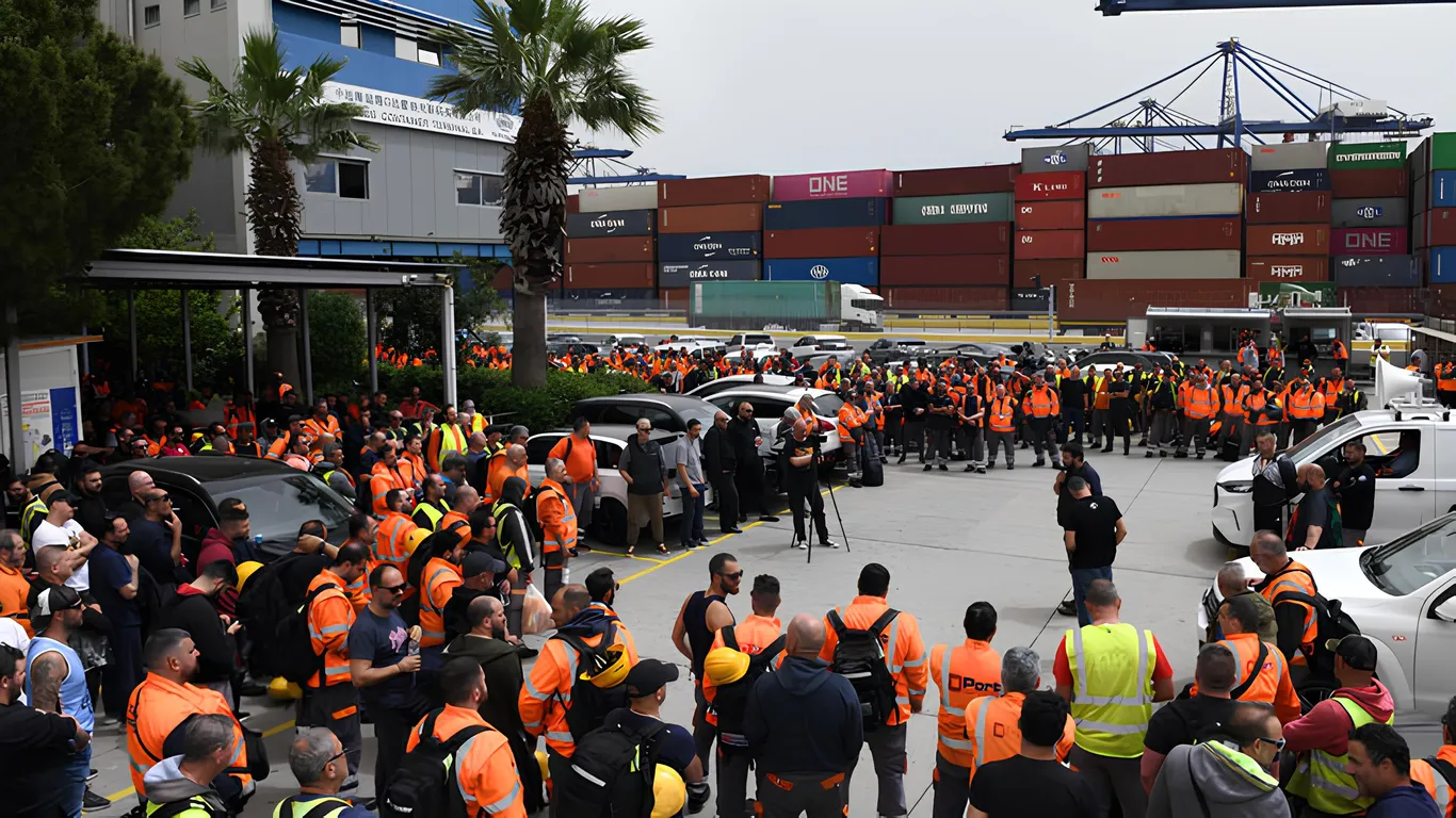 Ondanks pogingen van bazen en een gele vakbond om een 48-uurs staking te verhinderen, komen COSCO-havenarbeiders in Piraeus in actie.